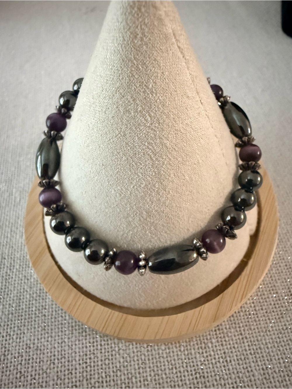 Magnetic Hematite and purple beads Therapy Bracelet